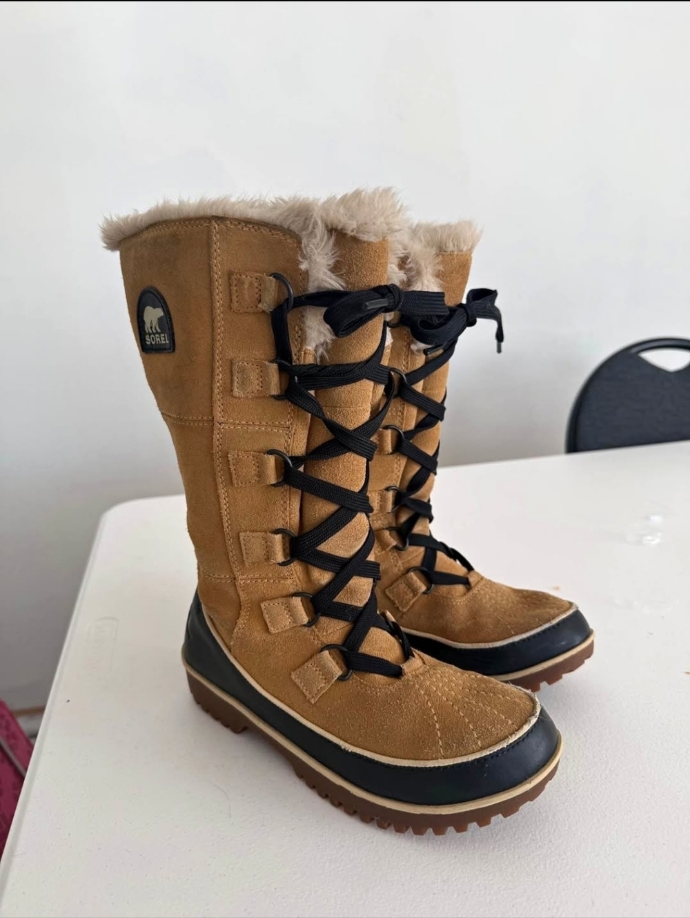 Sorel Women's Tall Lace-Up Faux-Fur Winter Boots in Chestnut and Black